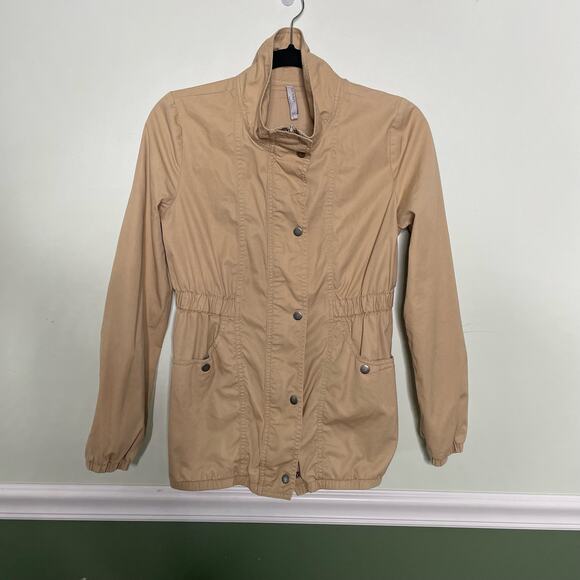 Old Navy Windbreaker Jacket Full Zip Snap Button Long Sleeve Pocket Beige Tan XS - Picture 6 of 10